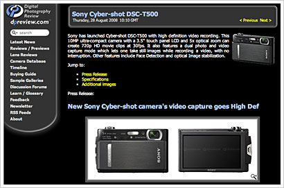 Sony Digitalkamera DSC-T500 mit HD-Video