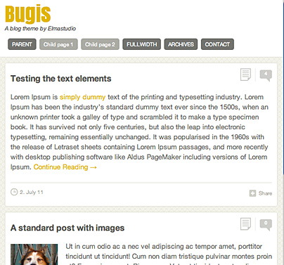 Wordpress-Theme Bugis auf iPhone-Display-Größe (etwa)