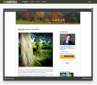 Screenfly mit QuirkTools — Website-Sites für Tablets und Smartphones