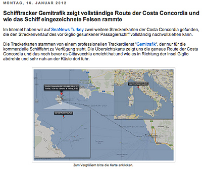 Die Route der Costa Concordia