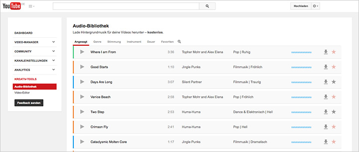 Audio-Bibliothek von YouTube