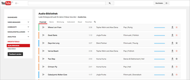 Audio-Bibliothek von YouTube