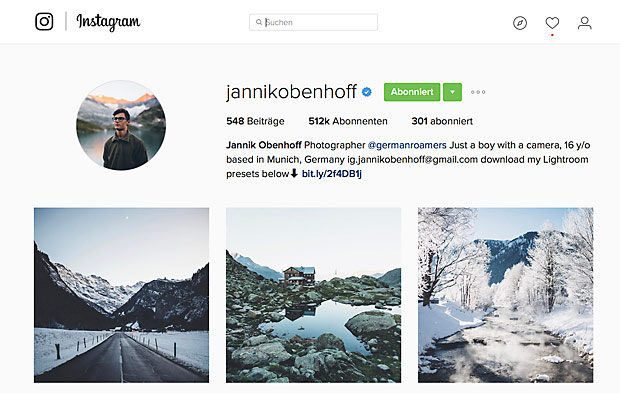 Vorbilder sind manchmal besser als Instagram-Tipps: Beispiel für ein knackscharfes Profil von Jannik Obenhoff.