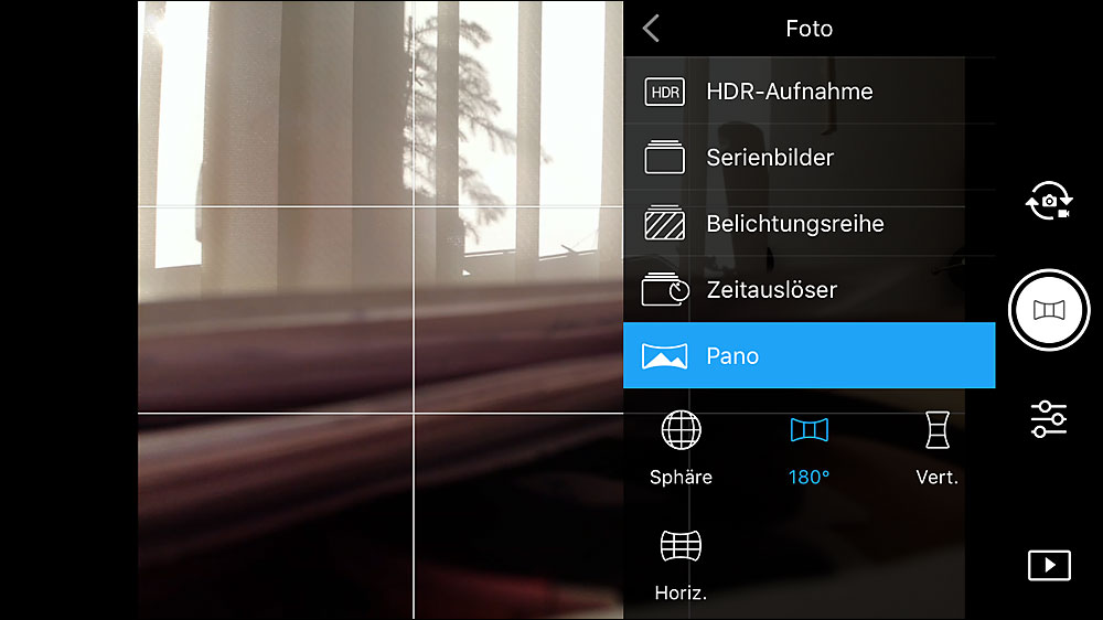 Die vier Panorama-Varianten der DJI GO4 App für die Mavic Air.