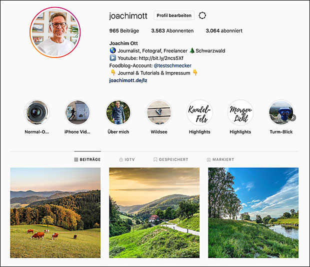 Der einzige Link, dem man auch in den Instagram-Texten verweisen kann, steht im Kopf der Profil-Seite.