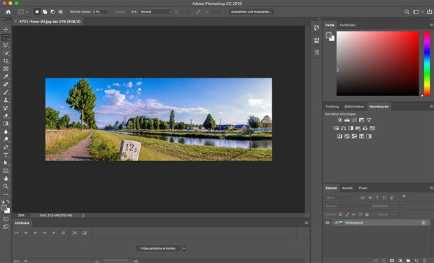 Das Ausgangsbild des Panoramas wird in Photoshop geladen.